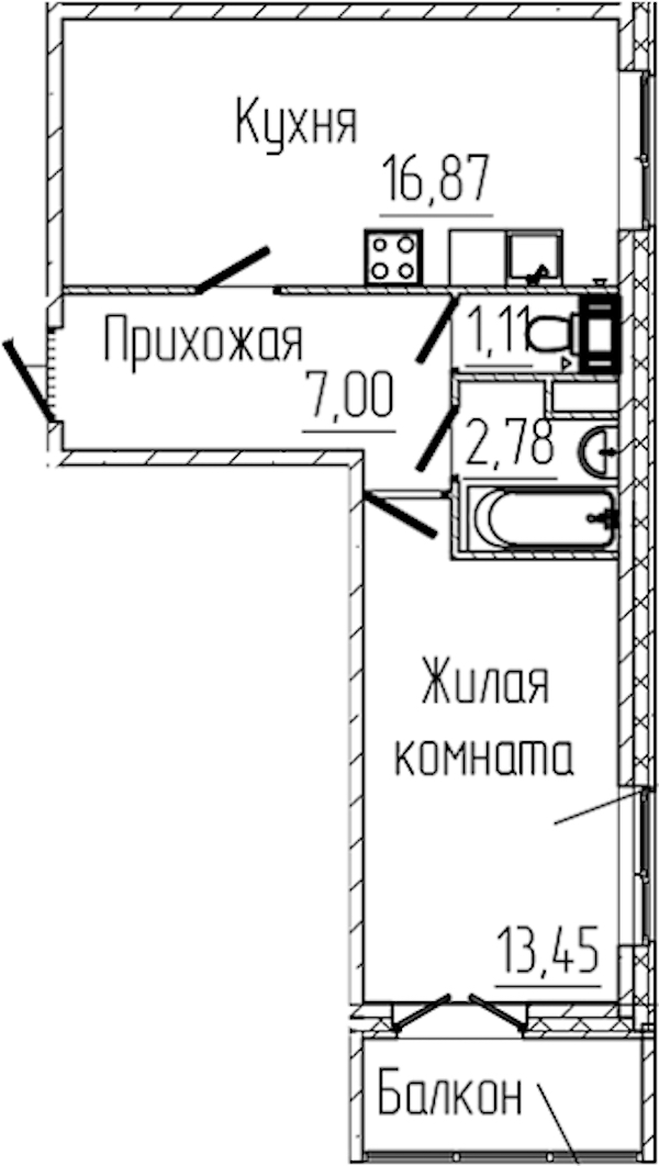 1-комнатная квартира 42.23 м², 7/8 эт., ЖК «SERTOLOVO PARK»